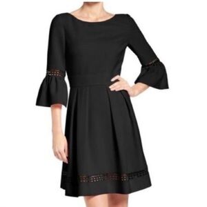 Eliza J fit & flare cocktail black dress bell sleeves cut out accents party 10P